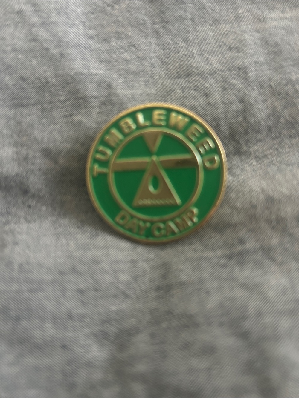 Tumbleweed Day Camp🏕️Vintage Green & Gold Enamel Lapel Pin / New Never Used